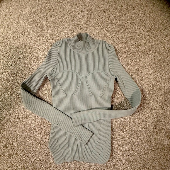 ZARA Light Blue Ribbed Mock Slender Turtleneck Sweater – Women’s Medium - Picture 2 of 6